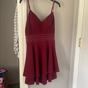 City Triangles Burgundy High Low Dress